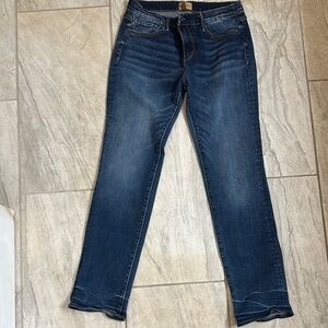 Blue Straight Leg Jeans with Gold Stitching